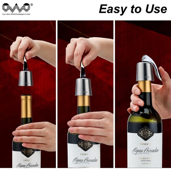 Stainless Steel Wine Bottle Stopper, Reusable Wine Saver with Silicone Seal, Dec - Picture 4 of 6